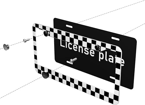 Miniatura 4 de Marco de placa de tablero de ajedrez blanco y negro, bandera de raza, soporte personalizado de aluminio de metal para placa de automóvil, marcos de