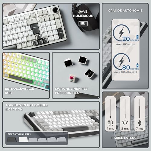 The G-Lab KEYZ Elite 400 WG - Tastiera Gamer senza fili, 2.4 Ghz/Bluetooth/cablata - Tastiera meccanica Hot Swap, Switch Prelubrificato, Gasket 5 strati, RGB+Macro - AZERTY FR - Windows/Mac - Tastiera gaming - Immagine 7