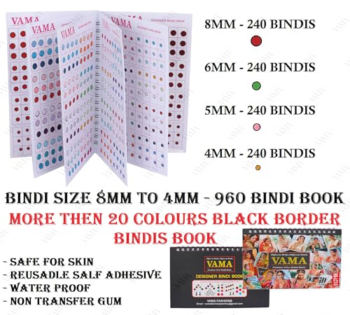 VAMA Fashions Black Border Outline Sketch Red Maroon Multicolour Kumkum Bindis Sticker Bindiya Spiral Bride Groom Dulhan Bindi Book for Women (Black Border Small Bindi Booklet) - Image 3