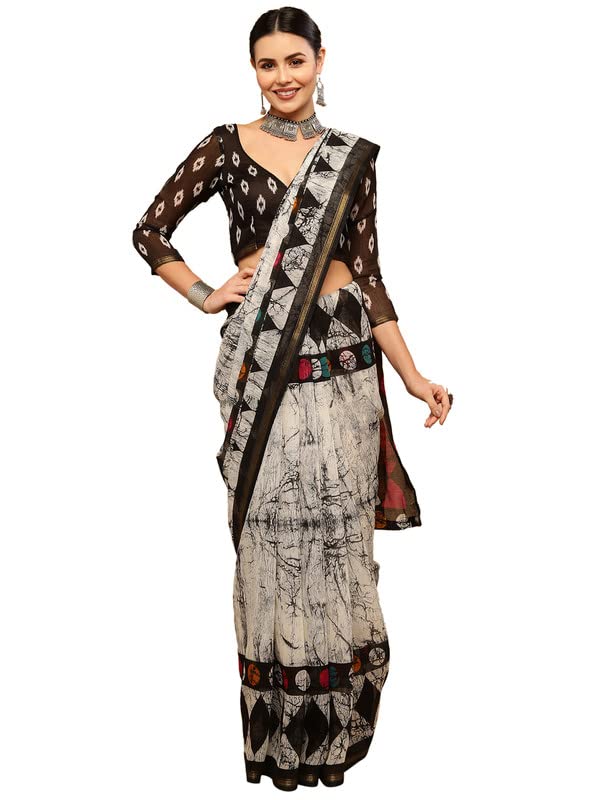 Women's Printed Khadi Silk Saree With Unstitched Blouse Piece
