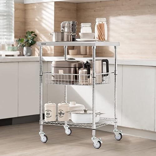 Vevor 470 LBS CAPACITY WIRE ROLLING CART Kitchen Utility Cart, 20 Inchx24 Inchx36.6 Inch 3 Tiers Wire Rolling Cart, 470Lbs Capacity Steel Service Cart thumb #10