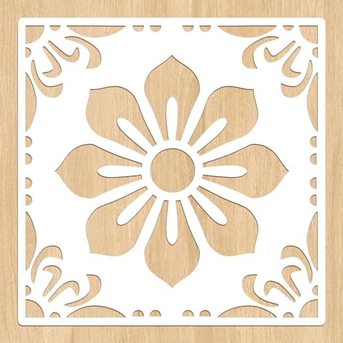 Large Stencils for Painting Floors Walls Tiles Patio Concrete Wood - Reusable Flower Stencils for Painting Large Pattern - DIY Tile Makeover for Floors Home Decor (2PCS Large 12x12)