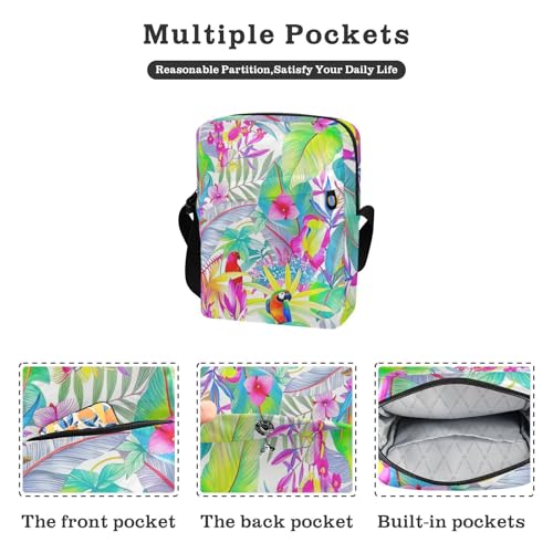 Colorful Tropical Parrot Flowers messenger bag for women crossbody shoulder bag men Woman Shoulder Handbags Adjustable Strap for business Casual2