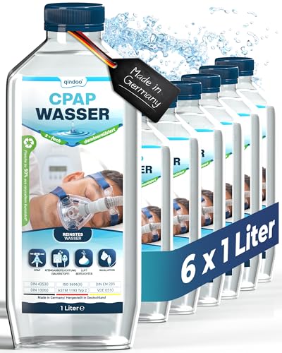 6x Qindoo CPAP Wasser I bidest Wasser für Sauerstoffgerät Inhalator Luftbefeuchter Verdampfer Bedampfer Atemgas-Befeuchtung CPAP Geräte (6 Liter)