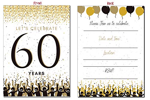 60Th Birthday Party Invitations Years Celebration Happy 60Th Anniversary 5 X 7 Black & Gold 60Th Party Invitations Fill In Style 20 Count With Envelopes You're Invited Surprise Party (White) #TOP1
