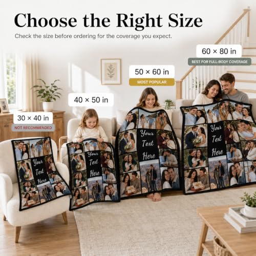 Bemaystar Custom Blanket with Picture and Text, Made in USA, Ships Next Day, Personalized Photo Blanket, Customized Blankets Gifts for Couples Family Mom Dad, Birthday Anniversary Christmas - Image 3