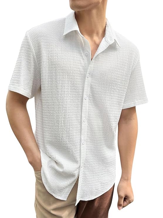Image of GRECIILOOKS Men's Polycotton Shirt |Stylish Casual Regular Fit Shirts | Textured Half Sleeve | Slim Fit | Business & Meeting Ready (Available in Plus Size)
