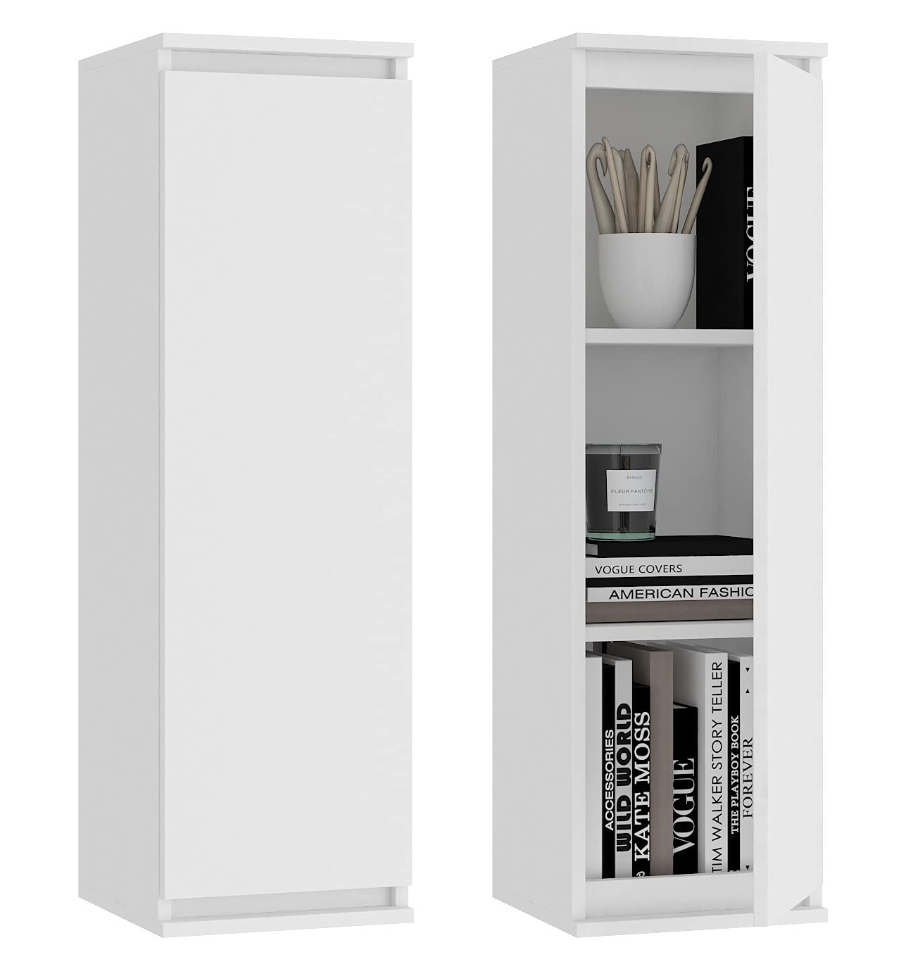 AKORD | Set di mobili 2 Armadi a muro e Mobile per TV | Mobiletto Porta Televisione Soggiorno | Set di Mobili da Salotto Camera da Letto | Piano Laminato | Moderno |Bianco