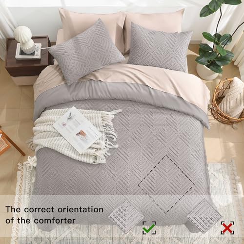 Image of Litanika King Size Comforter Set Milk Grey, 3 Pieces Cream Tufted Boho Farmhouse Bedding Comforter Sets, Lightweight Fluffy Comforter Bed Set for All Season (104x90In Comforter and 2 Pillowcases)
