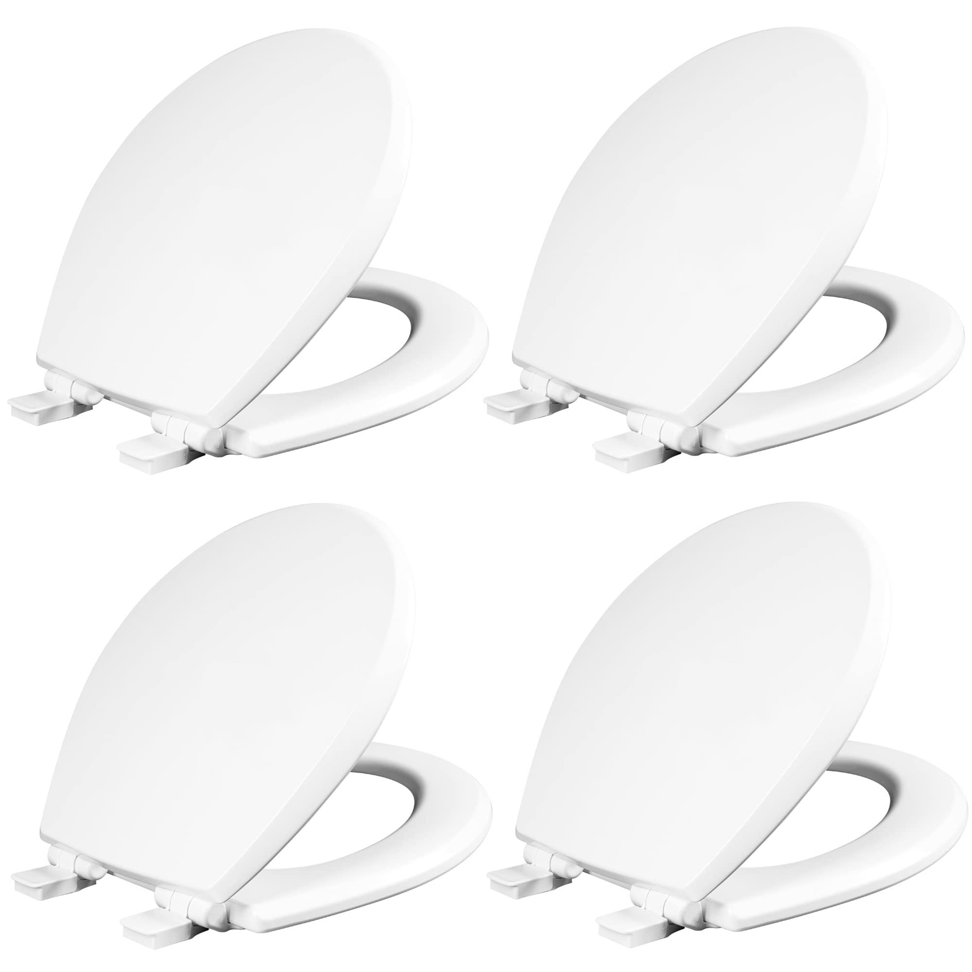 Mayfair Cassel Slow Close Toilet Seat, Easy Clean, Non Slip Premium Wood Seat, Easy Install, Made in USA, Round, White, 4-Pack