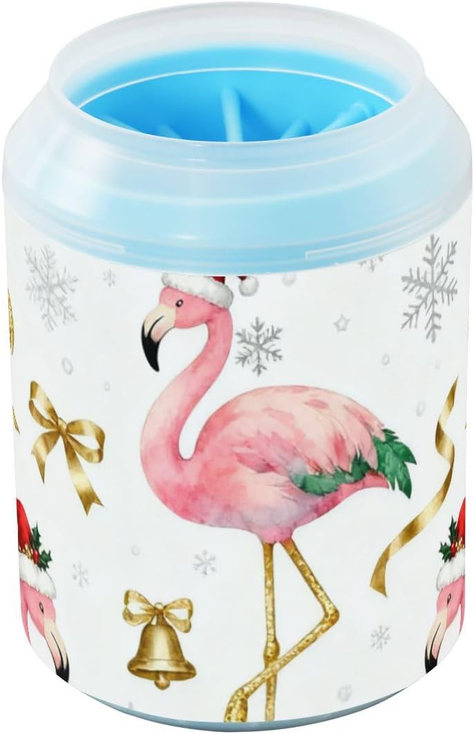 Merry Christmas Pink Flamingos Portable Pet Foot Washer with Soft Massage Brush Feet Cleaning Machine for Small Medium Dogs & Cat Breeds cintur贸n de seguridad para Perros