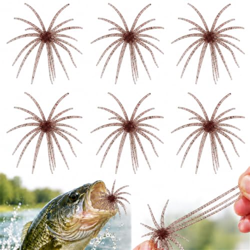 6Pcs Sea Urchin Bait Realistic Fuzzy Dice Fishing Lure for Bass & Perch Floating TPR Swimbait with Reflective Stars 6 Colors Artificial Worm Bait for Saltwater & Freshwater (B 3.54in)