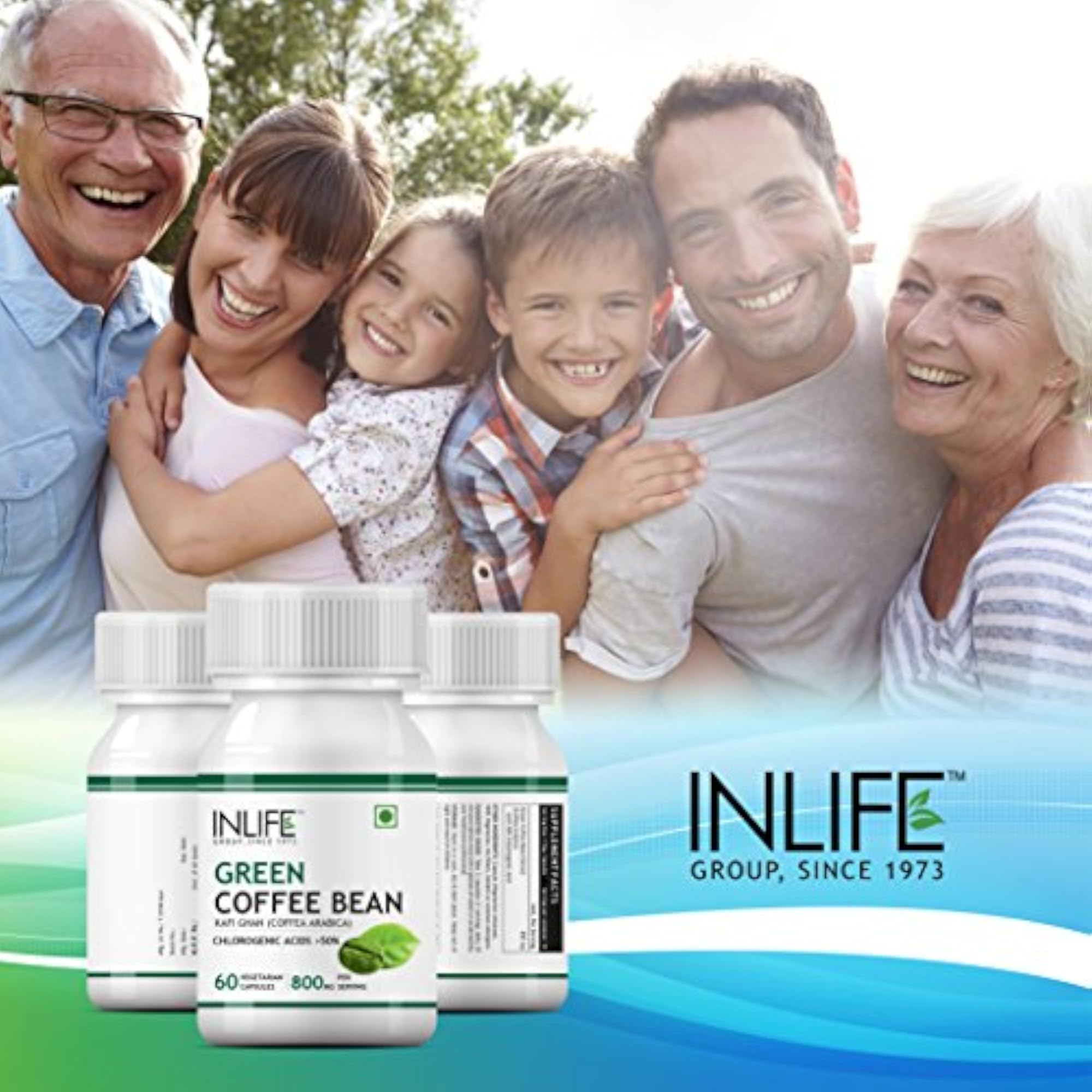 INLIFE Green Coffee Beans Extract Capsules, 800 mg - 60 Vegetarian Capsules