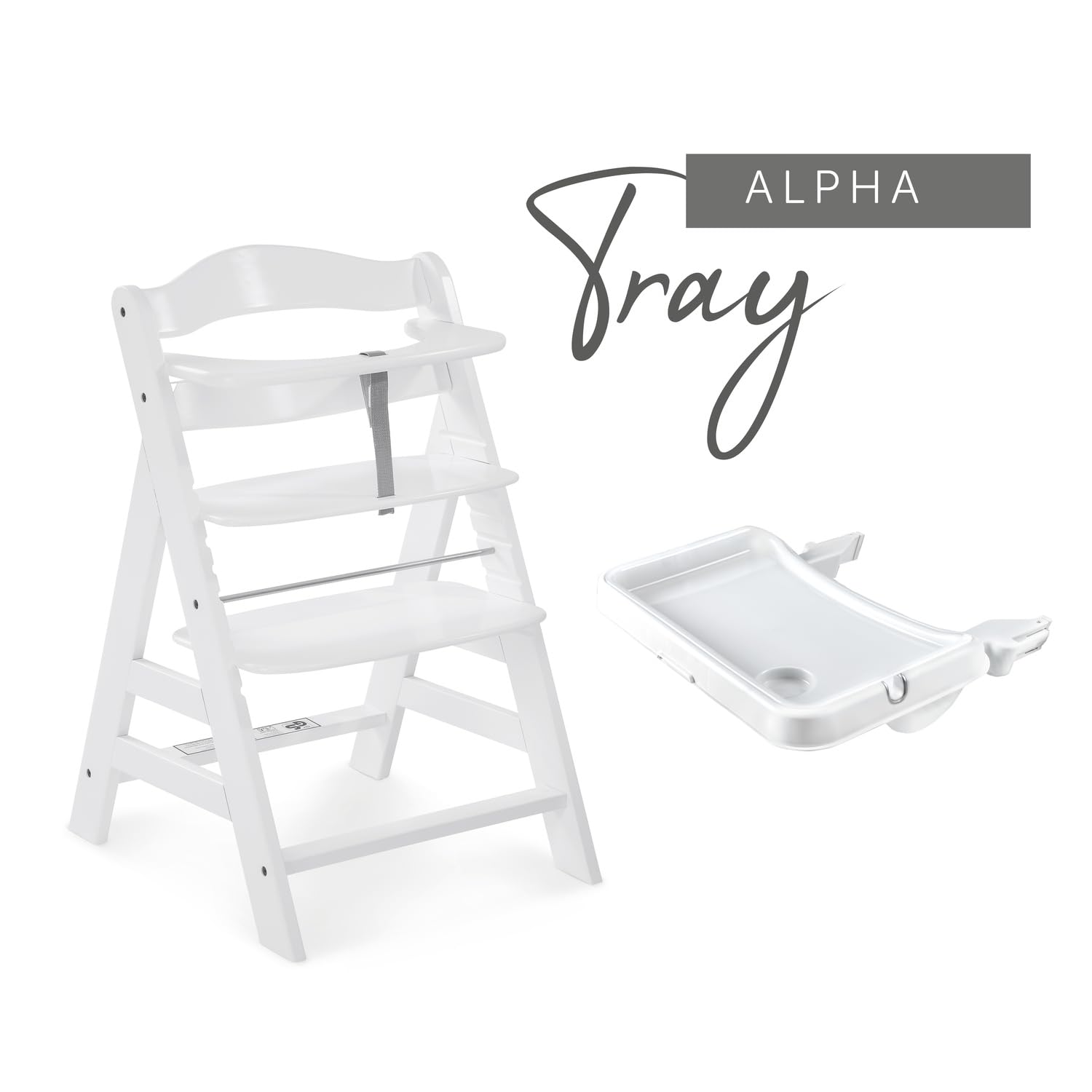 Hauck Alpha Tray 3w1, regulowany stolik z wyjmowaną tacą, z zagłębieniem na kubek i podwyższoną krawędzią; pasuje do drewnianych krzesełek hauck Alpha+ & Beta+