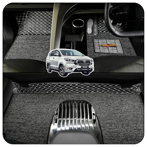 Image of CONTINENTAL [Butterfly 7D Crysta Car Mats] Luxury 7D Car Floor Mats for Crysta 7 Seater (2017-2026) || Scratchproof & Waterproof Crysta 7D Car Mats || Color - Black & Silver