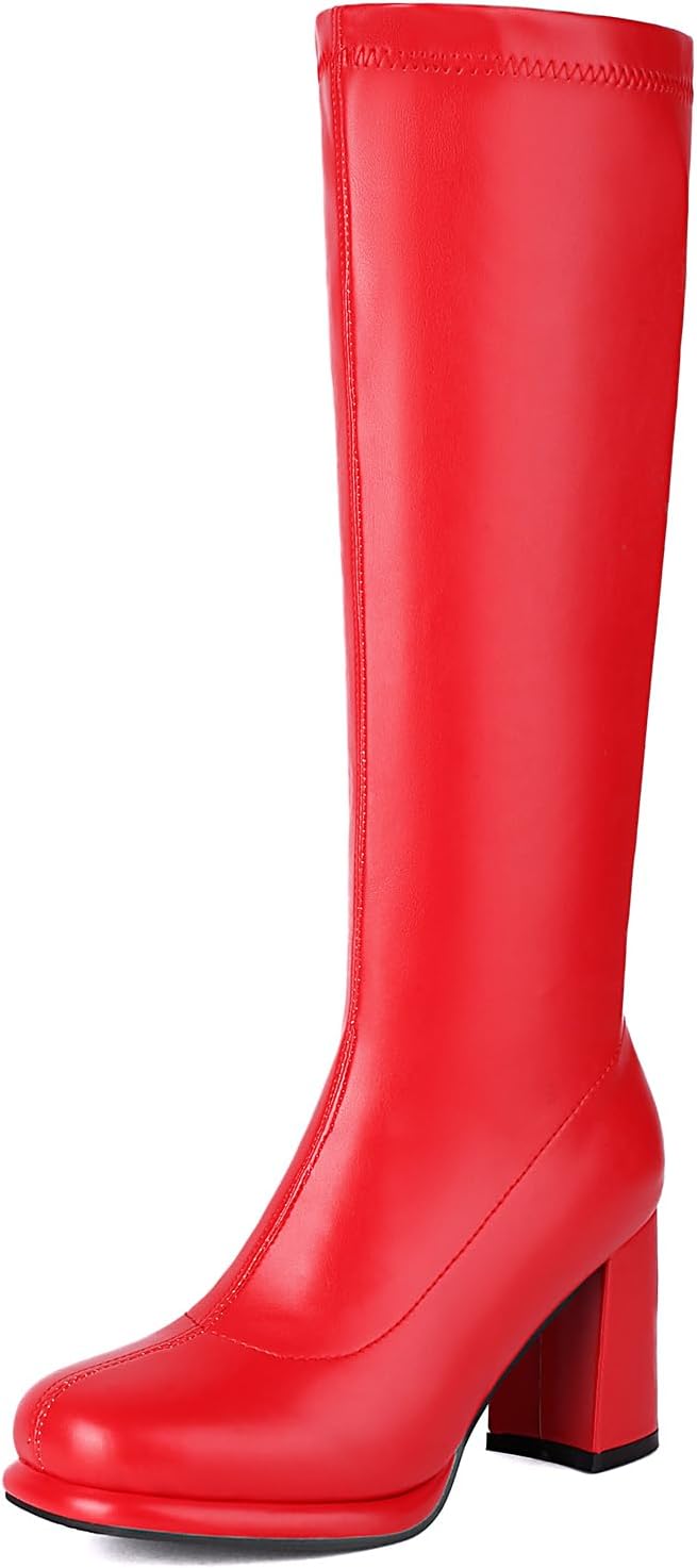 Gicoiz Women Slip On Winter Knee High Round Toe Boots