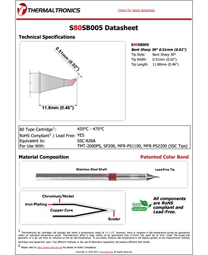 Image of Thermaltronics S80SB005 Bent Sharp 30deg 0.51mm (0.02in) interchangeable for Metcal SSC-826A