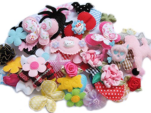 YYCRAFT Craft Mix 60 Assorted Fabric Applique Scrapbooking Ribbon Flowers Bows Embellishment Sewing Craft Wedding Ornament