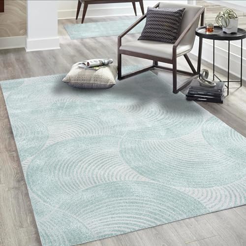 payé Teppich Wohnzimmer Einfarbig - 200x290cm - Grün Türkis Uni Kreisförmige Muster Modern...