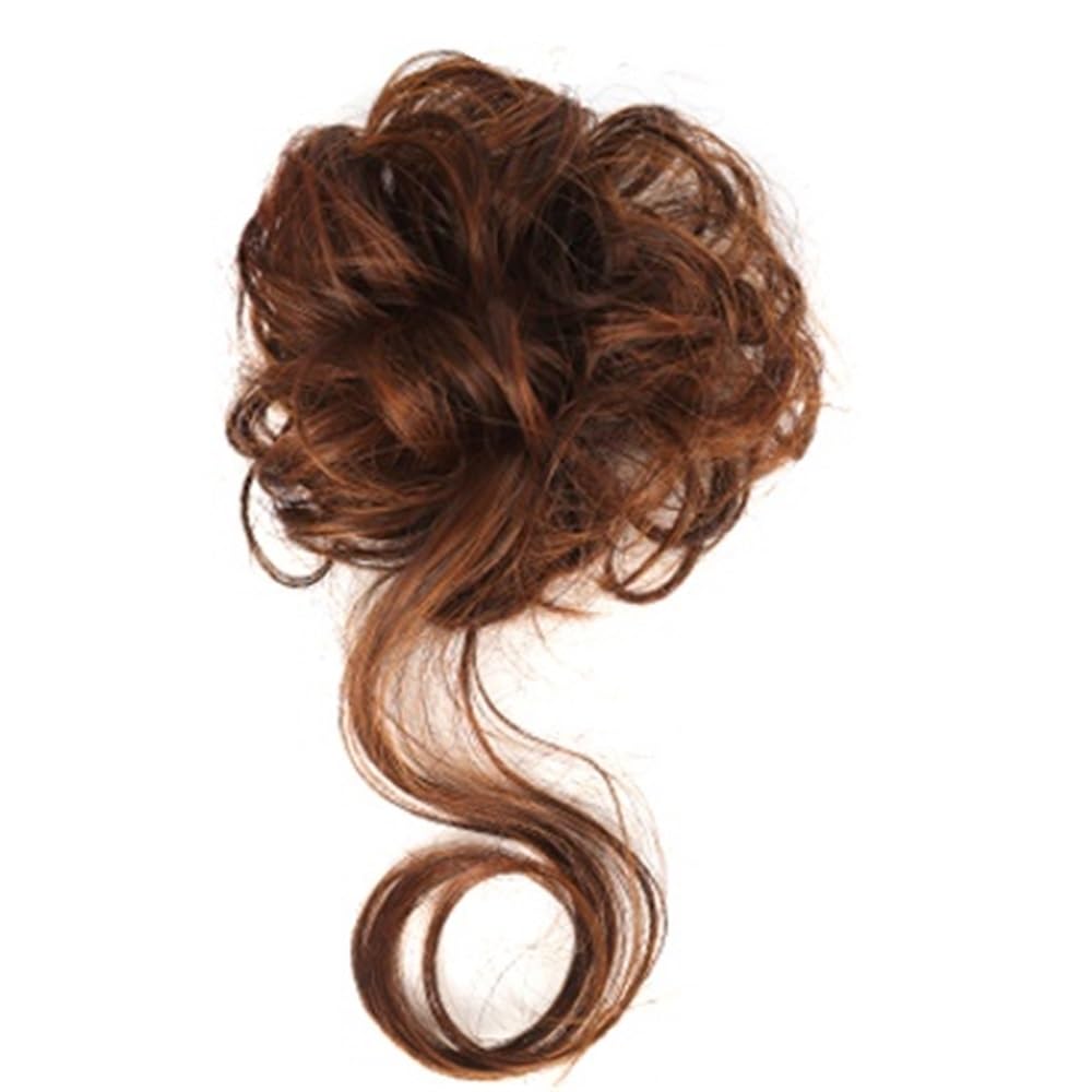 QRSTUVXZY 2Pcs Piece Tousled Updo Messy Bun Hairs With Tendrils Hair Buns Extensions Wavy Curly Haires For Women(Ginger Brown)