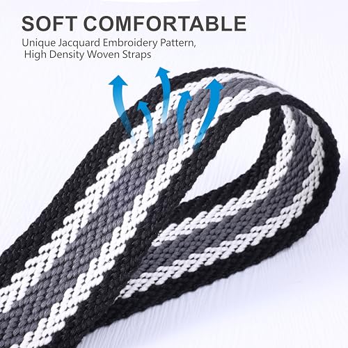 Image of Padwa Lifestyle Extra Long Adjustable Camera Strap for Photographers - 2 inch Wide Full Grain Cowhide Leather Ends Camera Straps with Quick Release for All Cameras,Binoculars(Stripe Gray Black White)