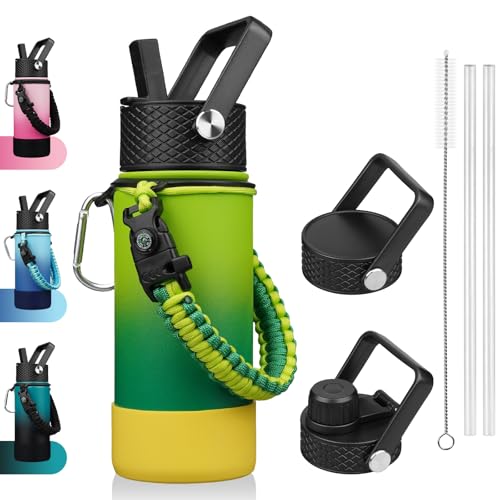 Image of BJPKPK 18oz Insulated Water Bottle with 3 Lids, Straw Lid & Handle