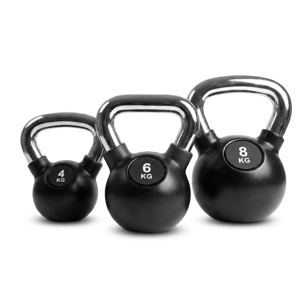 Black Snake Kettlebell Set Chrom – gummierte Kugelhantel mit Chromgriff