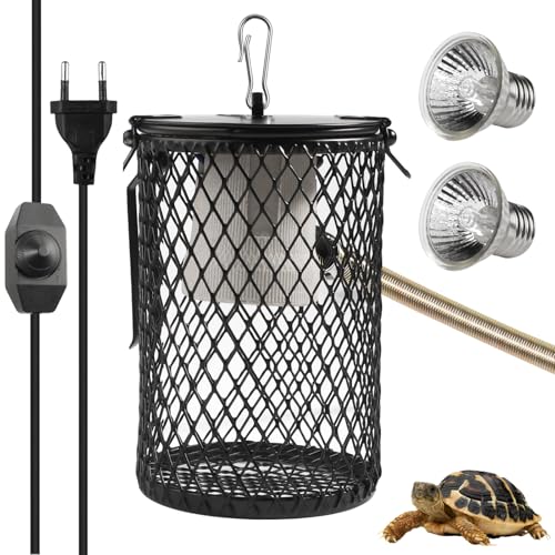 BlueXP Reptilien Wärmelampe Schutzkorb mit 75W E27 Halogen Glühlampe Hänge Wärmelampe Reptilien Schutzkorb Einstellbare Temperatur Winterheizung Zubehör für Reptilien Eidechsen Schildkröten Schlangen