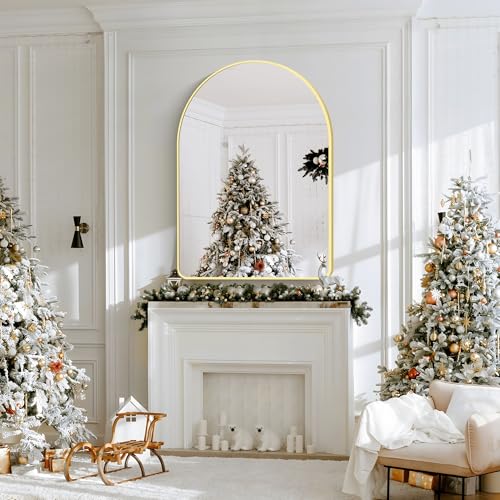 Image of FORBATH Large Arched Wall Mirror 48x36 Inch, Gold Arch Bathroom Mirror with Aluminum Frame, Arched Mirror for Dresser, Fireplace,Entryway,Home Decor,Hanging or Leaning Against Wall