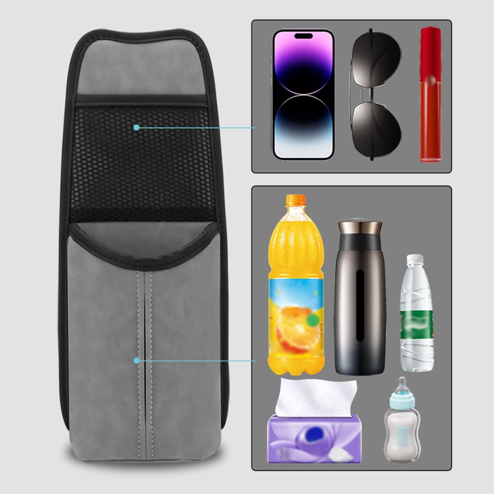 WAYUTO 2 in 1 PU Leather Car Seat Tissue Holder with Adjustable Straps Car Water Bottle Holder Bag Car Seat Storage Hanging Bag for Cars Between Seats Gray