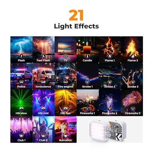 Image of K&F CONCEPT RGB Video Light 21 Light Effects, 2500K-9900K, CRI 96+, White | 360 Full Color Portable Light, Magnetic Rechargeable LED Panel Camera Light with 1 /4 inch Screw Mount for Vlogging, Selfie L01