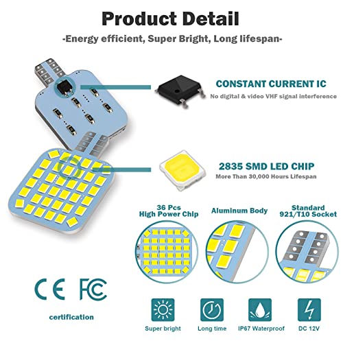 10PCS T10 921 922 912 194 RV Interior LED Light Bulbs, Super Bright LED Bulbs Replacement Lighting 36-SMD 2835 6500K Cool White for 12V RV Camper Trailer Motorhome Boat Dome Car Marine Indoor Light