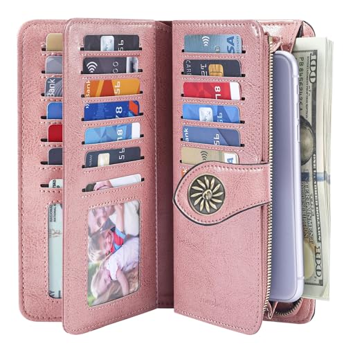 Image of Travelambo Women's Wallet RFID Blocking Credit Card Holder Large Capacity Wristlet Leather Wallets Purse