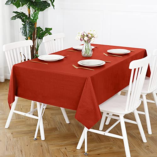 Image of Romanstile Christmas 100% Waterproof PVC Tablecloth, Rectangle Oil Spill Proof Stain Resistant Vinyl Table Cloth, Wipe Clean Plastic Table Covers for Kitchen /Dining /Parties - 54 x 78 Inch, Red