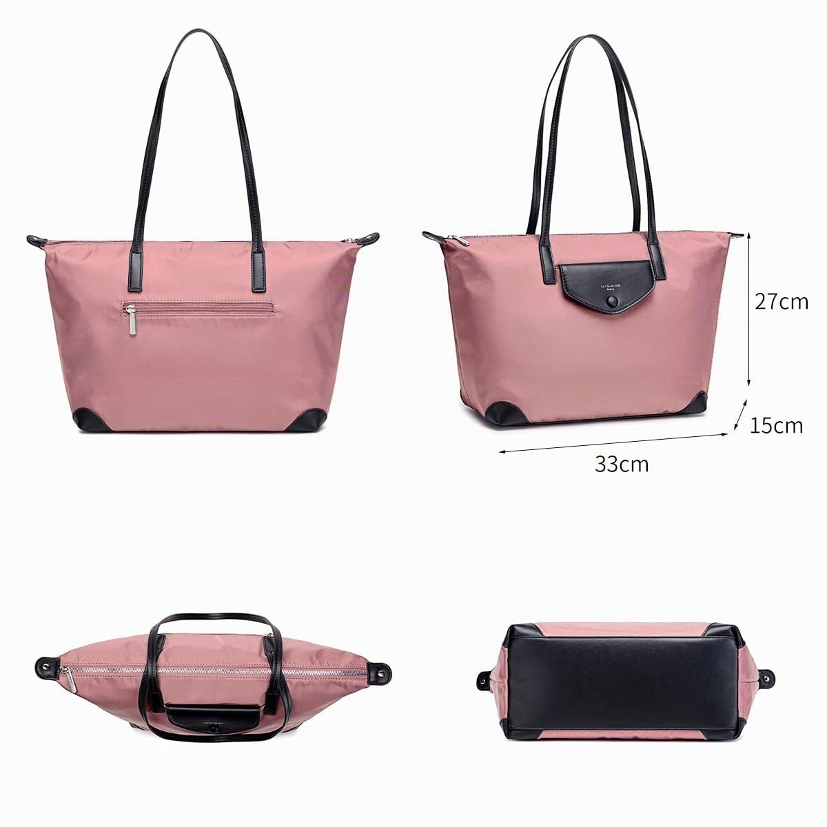 David Jones - Sac à Main Cabas Nylon Femme - Fourre-Tout Sac Shopping Souple Grande Capacité - Shopper Tote Porté Epaule Bandoulière - Elégant Travail Ville Voyage Mode Original Tendance - Rose