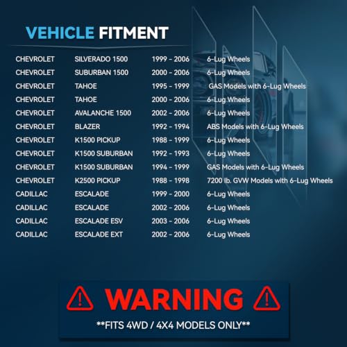 Image of Detroit Axle - 4WD Front CV Axles for 1999-2006 Chevy Silverado 1500 GMC Sierra 1500, Avalanche Suburban 1500 Tahoe Yukon Blazer K1500 K2500 Pickup Cadillac Escalade ESV EXT, CV Axle Shafts