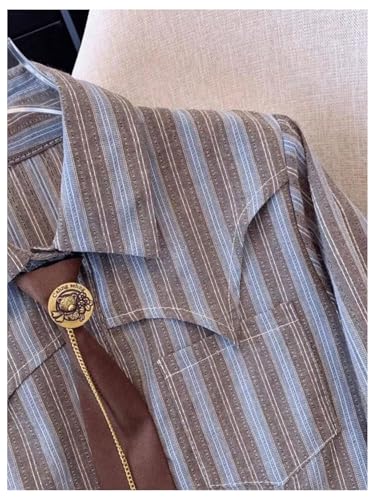 Image of SOLY HUX Women's Striped Print Button Down College Shirts Long Sleeve Tie Blouse Tops Preppy Clothes