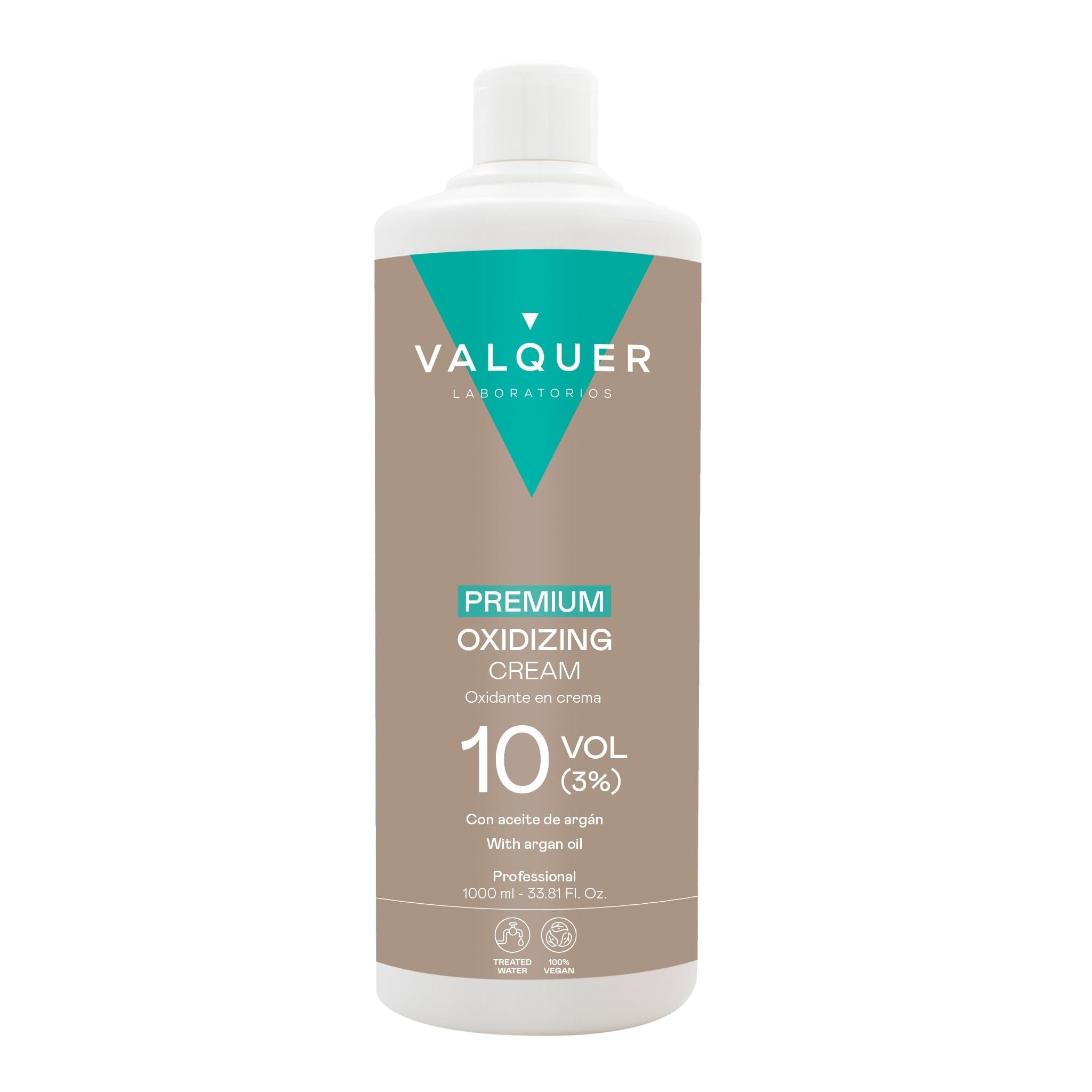 VALQUER Premium Wasserstoffperoxid 10 Vol. 3% Stabilisierte Creme | Parfümiertes Oxidationsmittel Entwickler für dauerhafte Haarfärbung und -bleichung | Mit Arganöl | Professionell | 1 L