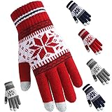 Tatuo 3 Pairs Winter Knit Touchscreen Gloves Warm Texting Gloves Elastic Anti-slip for Adults(Snow Pattern)
