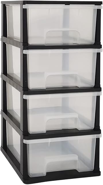 ABBAware Plastic Storage Chest With Wheels, Storage Boxes, Tower, Clear Transparent Drawers, 4 Drawers
