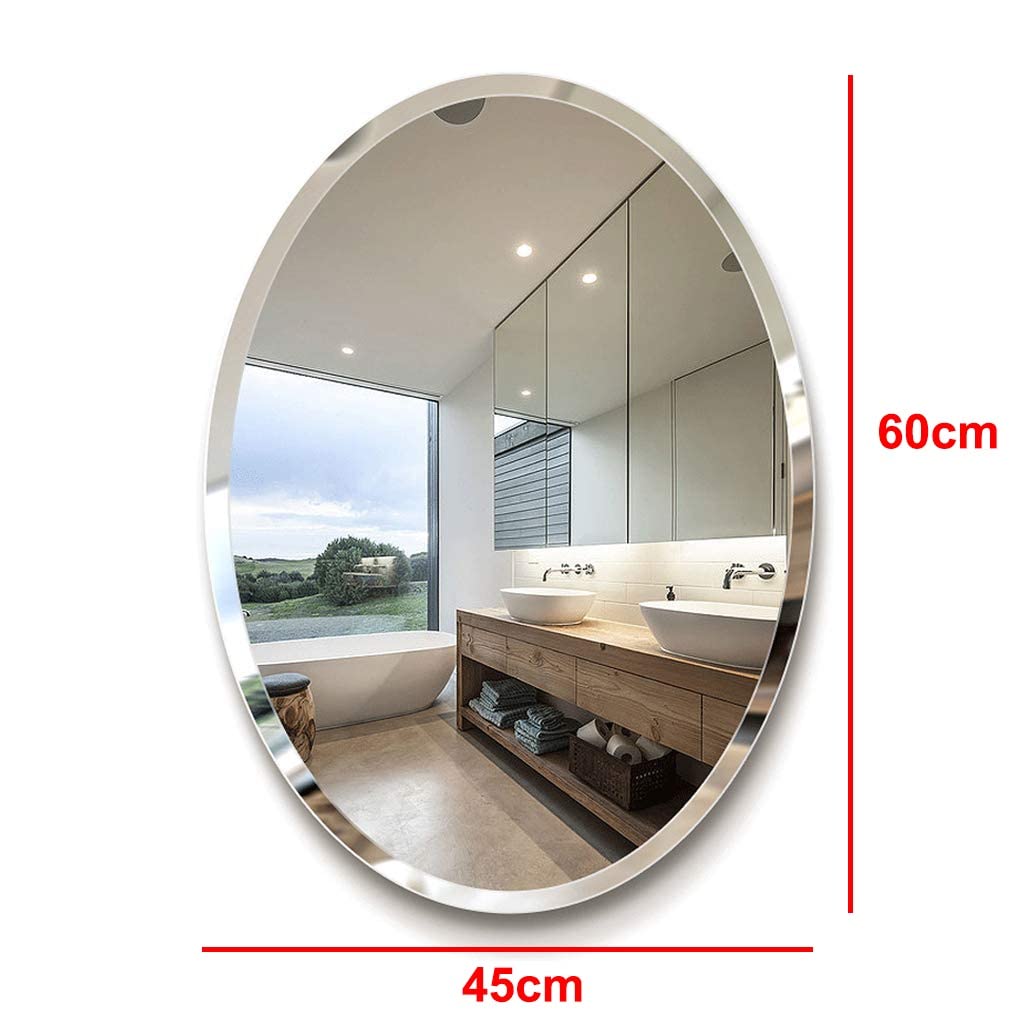 Miroir De Salle De Bains Ovale Sans Cadre, Miroir Mural, Bord Biseauté Moderne Et Décoratif, Miroir De Courtoisie HD Antidéflagrant, Suspendu Verticalement Ou Horizontalement. ( Size : 45X60cm )
