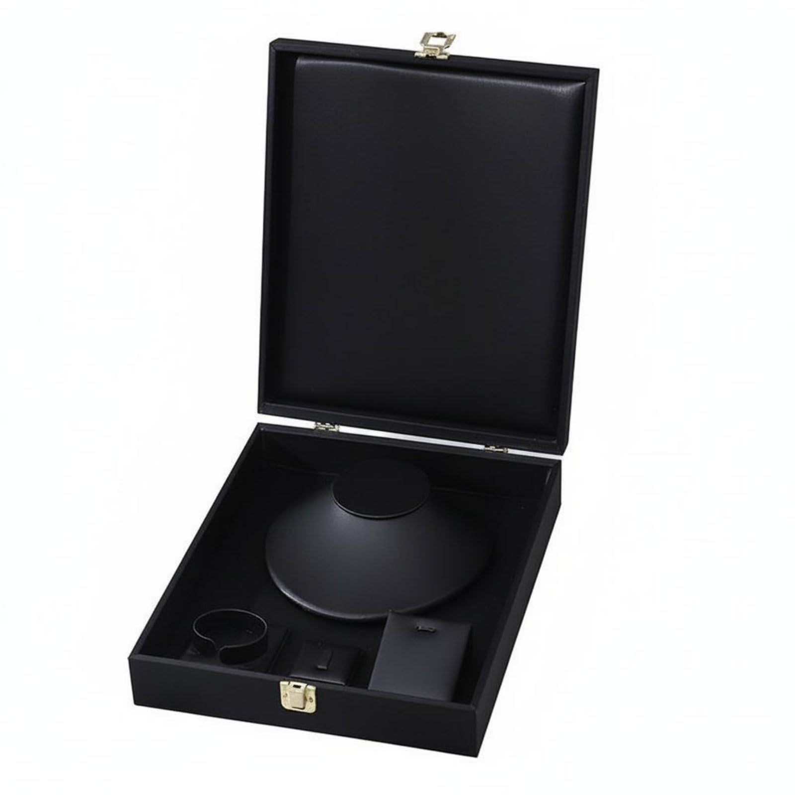 Qianly Schmuckkasten mit Fächern verschließbar Schmuckschatulle mit Klappdeckel elegant Schmuckkästchen für Boutique, Reise, Schwarz, 30 25 7cm