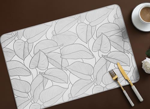 Image of Yellow Weaves 1 Pc PVC Table Placemats, Dining Table Mat, Stain Resistant, Anti-Skid, Waterproof, Washable, Dining, Kitchen, Restaurant Table Set Easy to Clean, Durable (Leaf Silver)