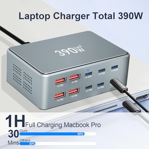 Bloque de carga USB múltiple puertos 390W concentrador rápido GaN 3