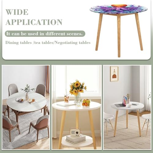 Nappe table salle à manger ronde ajustée extensible élastique pieuvre - 5