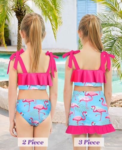 Image of ALISISTER Girls Swimsuit 3 Piece Bathing Suits Flounce Bikini Tankini Set Beach Swimwear with Cover Ups Skirt for 3-8 Years