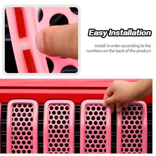 Image of JeCar Mesh Grill Inserts Headlight Cover Trim for Jeep Wrangler JL JLU 2024+ (Pink)