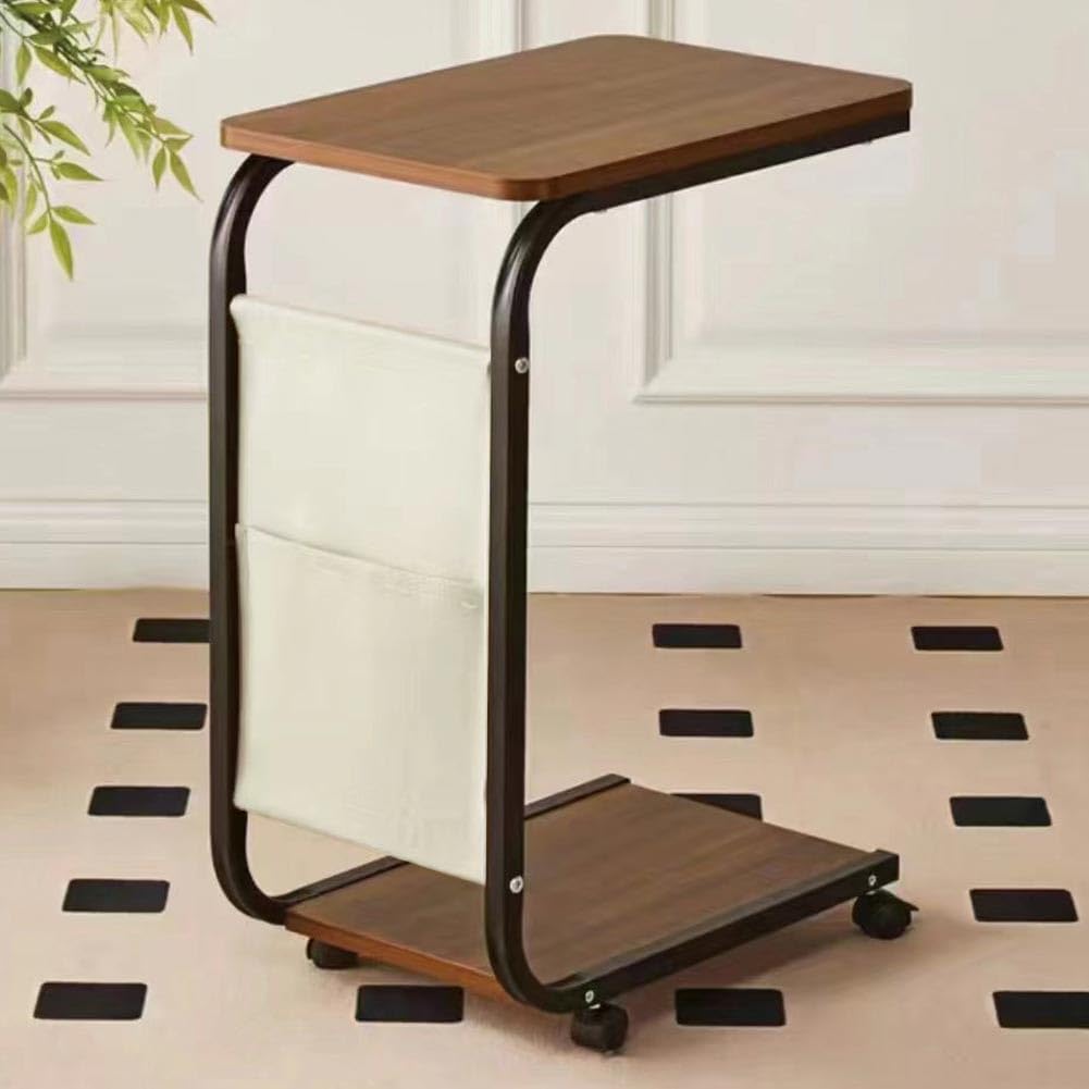 Shally Dogan Sofa and Bed Auxiliary Table with Swivel Wheels, Coffee Table and Stand, Trolley Support with Storage Bag, Ideal for Living Room, Bedroom, Nursery (Brown)