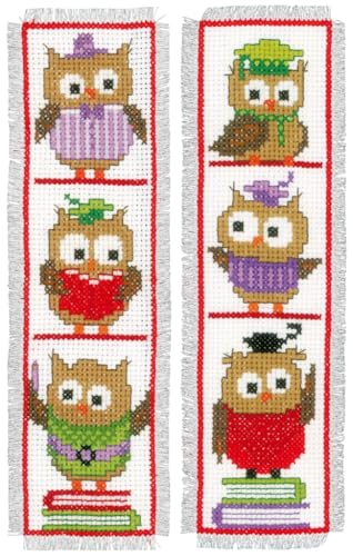 Image of Vervaco Cross Stitch Bookmark Kit Owls (Set of 2) 2.4 inch x 8 inch