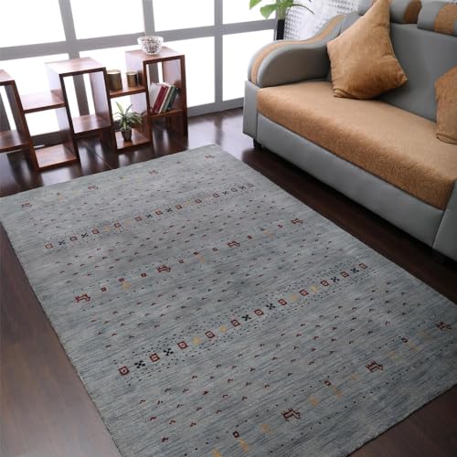 Rugsotic Carpets Hand Knotted Loom Wool ECO-Friendly Area Rugs - 9'x12', Rectangle, Light Blue Color, Contemporary Modern Design, High Pile Thick Handmade Anti Skid Rugs for Living Room (L00585)